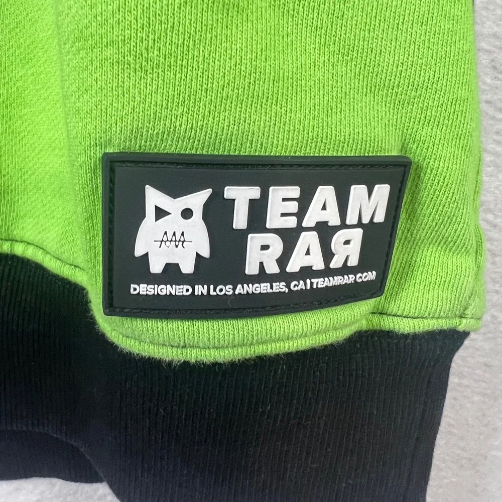 Team RAR Rare and Ridiculous Hoodie Black Neon Green Colorblock Mens Med Skater